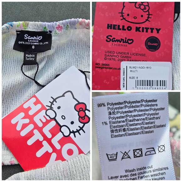 Hello Kitty Patchwork Bandeau Tube Top By NGOrder w/ Elastic Fit – S M L – NWT - Picture 7 of 8